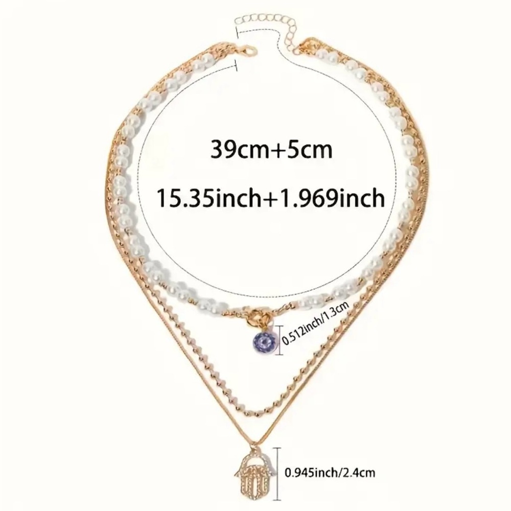 Gold and Cream Layered Necklace Set with Delicate Chains - Picture 3 of 3